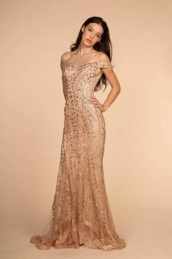 Elizabeth K - GL2585 Glitter Sequined Off-Shoulder Gown