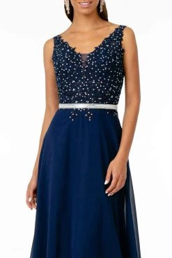 Elizabeth K - GL2653 Embroidered V-Neck A-Line Dress