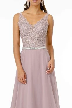 Elizabeth K - GL2653 Embroidered V-Neck A-Line Dress