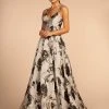 Formal Gowns Elizabeth K - GL2657 Floral Print Deep V-neck A-line Dress