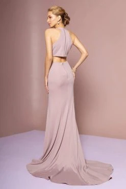 Formal Gowns Elizabeth K - GL2668 Plunging Halter Dress With Slit