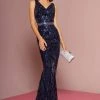 Elizabeth K - GL2675 Sequined V-neck Trumpet Dress Formal Gowns