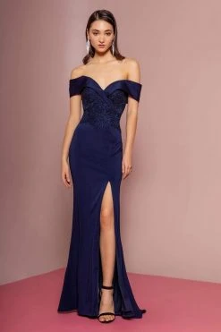 Formal Gowns Elizabeth K - GL2682 Embroidered Off-Shoulder Trumpet Dress