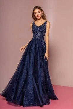 Elizabeth K - GL2692 Embroidered V-Neck A-Line Dress