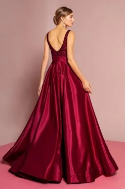 Formal Gowns Elizabeth K - GL2705 Embellished Deep V-neck Satin A-line Dress 11 Formal Gowns Elizabeth K - GL2705 Embellished Deep V-neck Satin A-line Dress