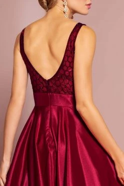 Formal Gowns Elizabeth K - GL2705 Embellished Deep V-neck Satin A-line Dress 13 Formal Gowns Elizabeth K - GL2705 Embellished Deep V-neck Satin A-line Dress