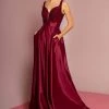 Formal Gowns Elizabeth K - GL2705 Embellished Deep V-neck Satin A-line Dress 2 Formal Gowns Elizabeth K - GL2705 Embellished Deep V-neck Satin A-line Dress