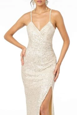 Elizabeth K - GL2918 Sequined Plunging V-neck Sheath Dress Formal Gowns 13 Elizabeth K - GL2918 Sequined Plunging V-neck Sheath Dress Formal Gowns