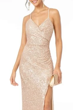 Elizabeth K - GL2918 Sequined Plunging V-neck Sheath Dress Formal Gowns 16 Elizabeth K - GL2918 Sequined Plunging V-neck Sheath Dress Formal Gowns