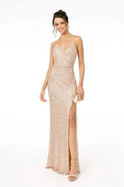 Elizabeth K - GL2918 Sequined Plunging V-neck Sheath Dress Formal Gowns 14 Elizabeth K - GL2918 Sequined Plunging V-neck Sheath Dress Formal Gowns
