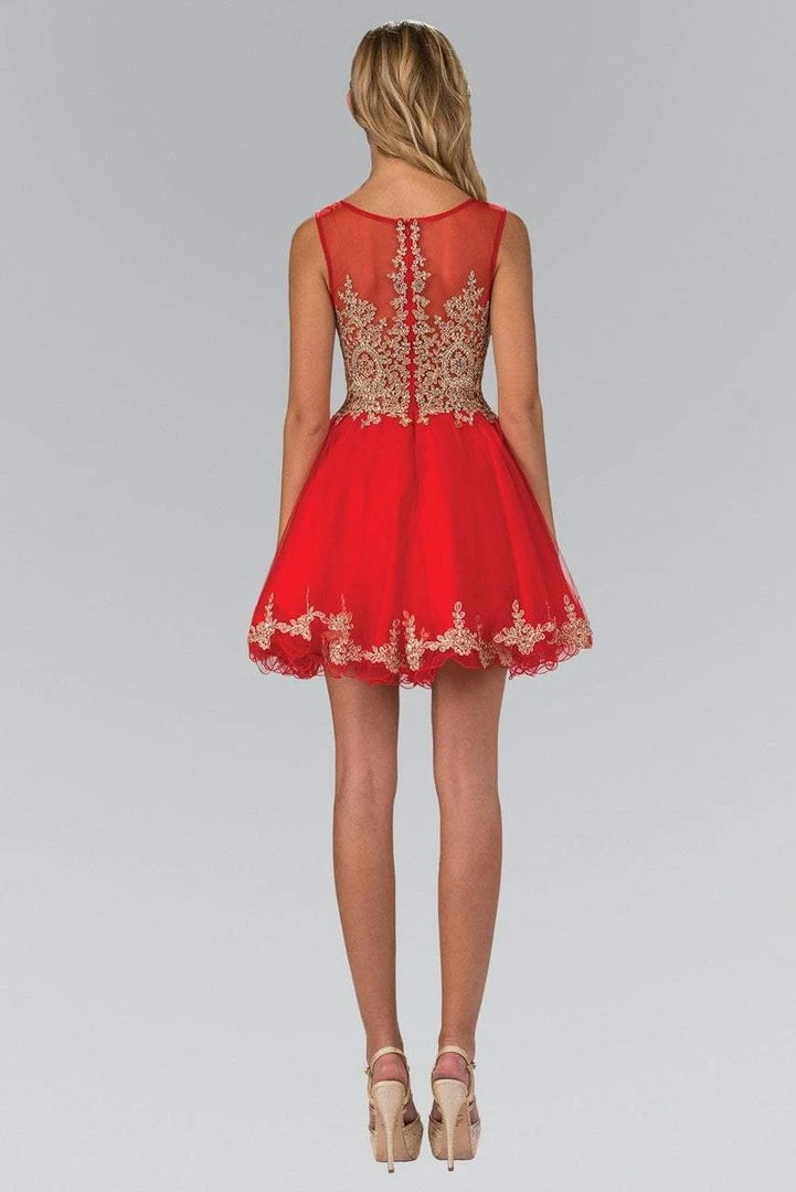 Elizabeth K - Gold Lace Accent Top Tulle Short Dress GS1334 4 Elizabeth K - Gold Lace Accent Top Tulle Short Dress GS1334