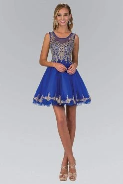 Elizabeth K - Gold Lace Accent Top Tulle Short Dress GS1334 11 Elizabeth K - Gold Lace Accent Top Tulle Short Dress GS1334