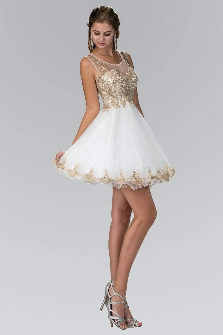 Elizabeth K - Gold Lace Accent Top Tulle Short Dress GS1334 7 Elizabeth K - Gold Lace Accent Top Tulle Short Dress GS1334