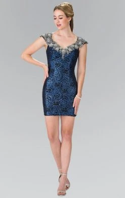 Cocktail Dresses Elizabeth K - GS1436 Sequined V Neck Cocktail Dress 10 Cocktail Dresses Elizabeth K - GS1436 Sequined V Neck Cocktail Dress