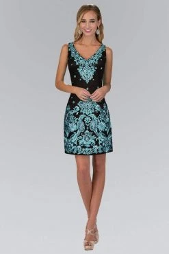 Cocktail Dresses Elizabeth K - GS1437 Embroidered Lace V-Neck Cocktail Dress
