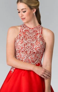 Cocktail Dresses Elizabeth K - GS1442 Embellished High Neck Lace A-Line Dress