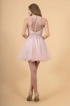 Elizabeth K - GS1607 Embroidered Bodice Illusion Tulle Cocktail Dress