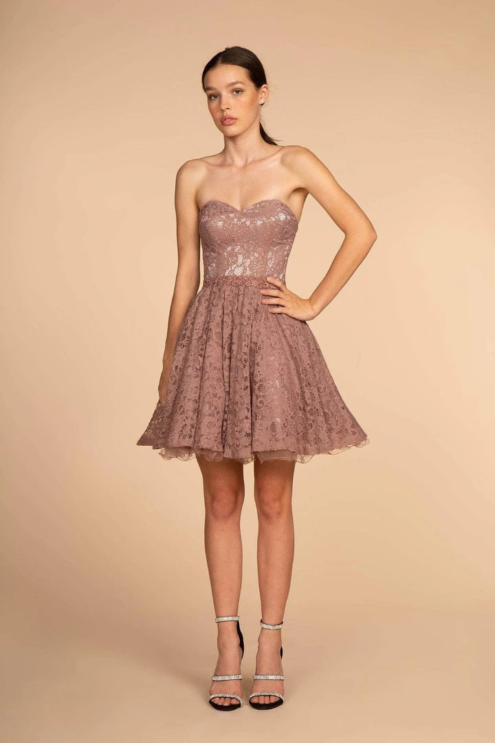 Cocktail Dresses Elizabeth K - GS1611 Strapless Jeweled Lace A-Line Dress 3 Cocktail Dresses Elizabeth K - GS1611 Strapless Jeweled Lace A-Line Dress