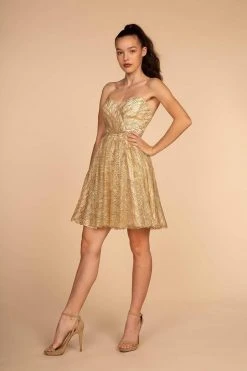 Elizabeth K - GS1627 Strapless Glitter A-Line Cocktail Dress Cocktail Dresses