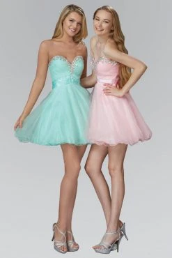 Elizabeth K - GS2062 Jeweled Sweetheart Tulle Dress Cocktail Dresses