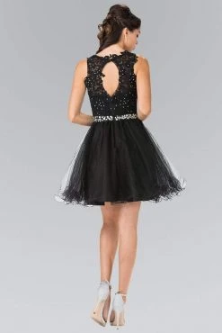 Elizabeth K - GS2375 Lace Illusion A-Line Tulle Short Dress Cocktail Dresses