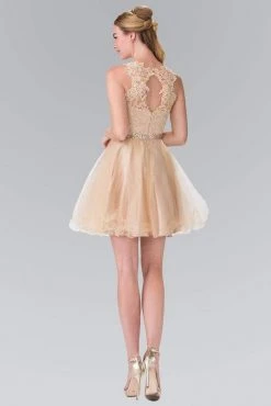 Elizabeth K - GS2375 Lace Illusion A-Line Tulle Short Dress Cocktail Dresses