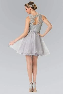 Elizabeth K - GS2375 Lace Illusion A-Line Tulle Short Dress Cocktail Dresses