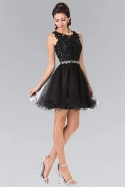 Elizabeth K - GS2375 Lace Illusion A-Line Tulle Short Dress Cocktail Dresses