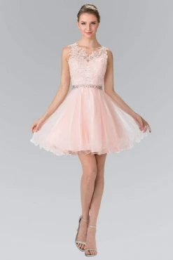 Elizabeth K - GS2375 Lace Illusion A-Line Tulle Short Dress Cocktail Dresses