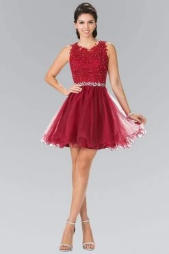 Elizabeth K - GS2375 Lace Illusion A-Line Tulle Short Dress Cocktail Dresses