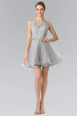 Elizabeth K - GS2375 Lace Illusion A-Line Tulle Short Dress Cocktail Dresses