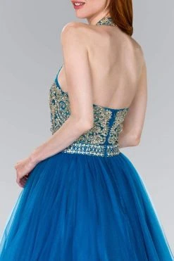 Cocktail Dresses Elizabeth K - GS2382 Gold Applique Halter V-neck Tulle A-line Dress