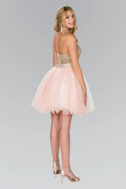 Cocktail Dresses Elizabeth K - GS2382 Gold Applique Halter V-neck Tulle A-line Dress