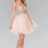 Cocktail Dresses Elizabeth K - GS2382 Gold Applique Halter V-neck Tulle A-line Dress