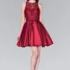 Elizabeth K - GS2383 Lace Jewel Neck Mikado A-line Dress Cocktail Dresses