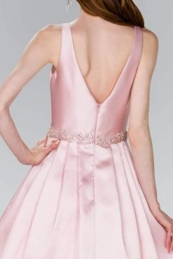 Cocktail Dresses Elizabeth K - GS2384 Plunging V-Neck Bejeweled Mikado Dress