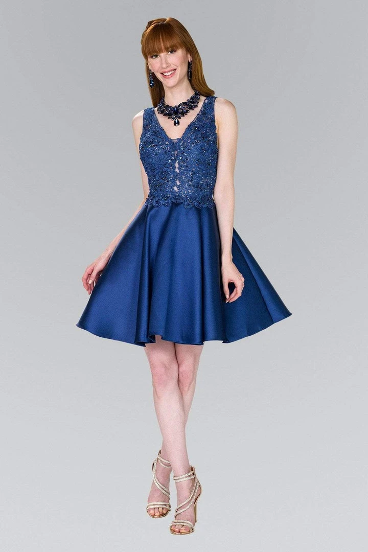 Elizabeth K - GS2387 Appliqued Illusion Bodice Mikado Dress Cocktail Dresses 7 Elizabeth K - GS2387 Appliqued Illusion Bodice Mikado Dress Cocktail Dresses