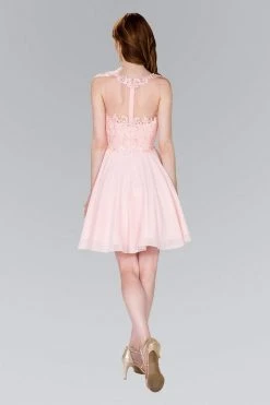 Elizabeth K - GS2394 Lace Applique Scoop Chiffon A-line Dress Cocktail Dresses