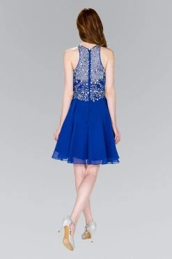 Elizabeth K - GS2395 Jewel Adorned Illusion Chiffon Dress Cocktail Dresses