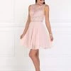 Elizabeth K - GS2410 Diamond Cutout Back Lace Chiffon Cocktail Dress Cocktail Dresses