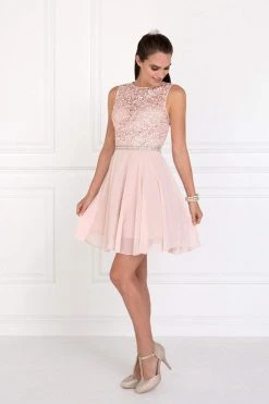 Elizabeth K - GS2410 Diamond Cutout Back Lace Chiffon Cocktail Dress Cocktail Dresses