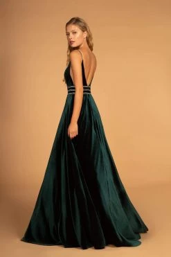 Elizabeth K - Illusion Plunging Velvet Long Gown GL2584