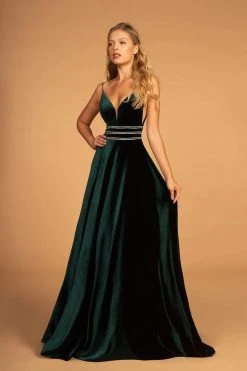 Elizabeth K - Illusion Plunging Velvet Long Gown GL2584