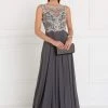 Elizabeth K Jeweled Illusion Bateau Chiffon A-line Gown GL1565 - 1 Pc Charcoal In Size L Available 1 Elizabeth K Jeweled Illusion Bateau Chiffon A-line Gown GL1565 - 1 Pc Charcoal In Size L Available