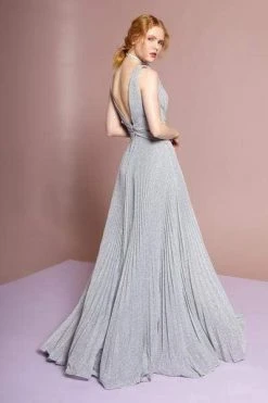 Formal Gowns Elizabeth K - Pleated Deep V-Neck A-line Dress GL2687 - 1 Pc Navy In Size S Available