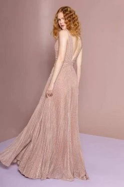 Formal Gowns Elizabeth K - Pleated Deep V-Neck A-line Dress GL2687 - 1 Pc Navy In Size S Available