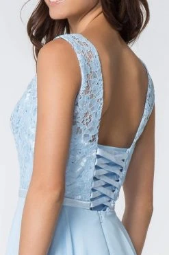 Elizabeth K - Sleeveless Lace Chiffon Dress GS2807 - 1 Pc Mauve In Size L Available Cocktail Dresses