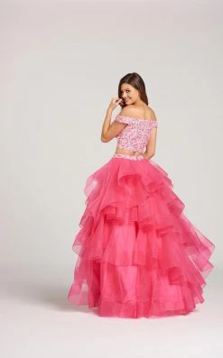 Ellie Wilde - EW118040 Two-Piece Lace Off-Shoulder Tiered A-Line Gown Formal Gowns