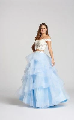 Ellie Wilde - EW118040 Two-Piece Lace Off-Shoulder Tiered A-Line Gown Formal Gowns