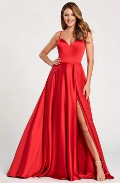 Ellie Wilde - EW120011 Sweetheart Bodice High Slit Satin Gown